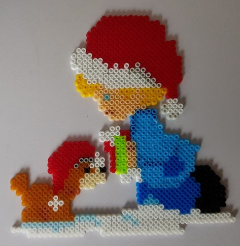 Mary G, Boy with dog, Hamabeads.
